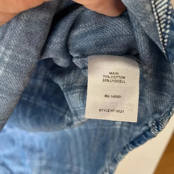 Hayes Plaid Cotton Blend Henley 3 Button Down Western Shirt Blue White Size M - Picture 7 of 10